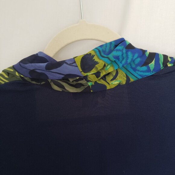 Cascais Woman Navy Blue Multicolor Unique Short Sleeve Formal Long Dress Size 10 - Picture 13 of 13